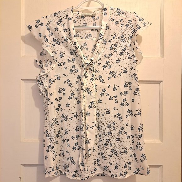 Abercrombie & Fitch Tops - ABERCROMBIE FITCH FLORAL SHEER TOP WOMENS SIZE M BUTTON UP FLUTTER SLEEVE CAREER